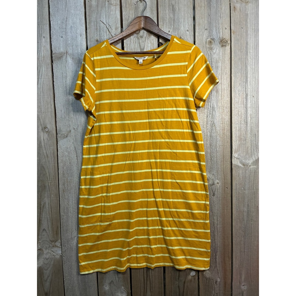 Toad&Co‎ Windmere II SS Dress Womens Large Yellow Striped T-Shirt Pocket Dress